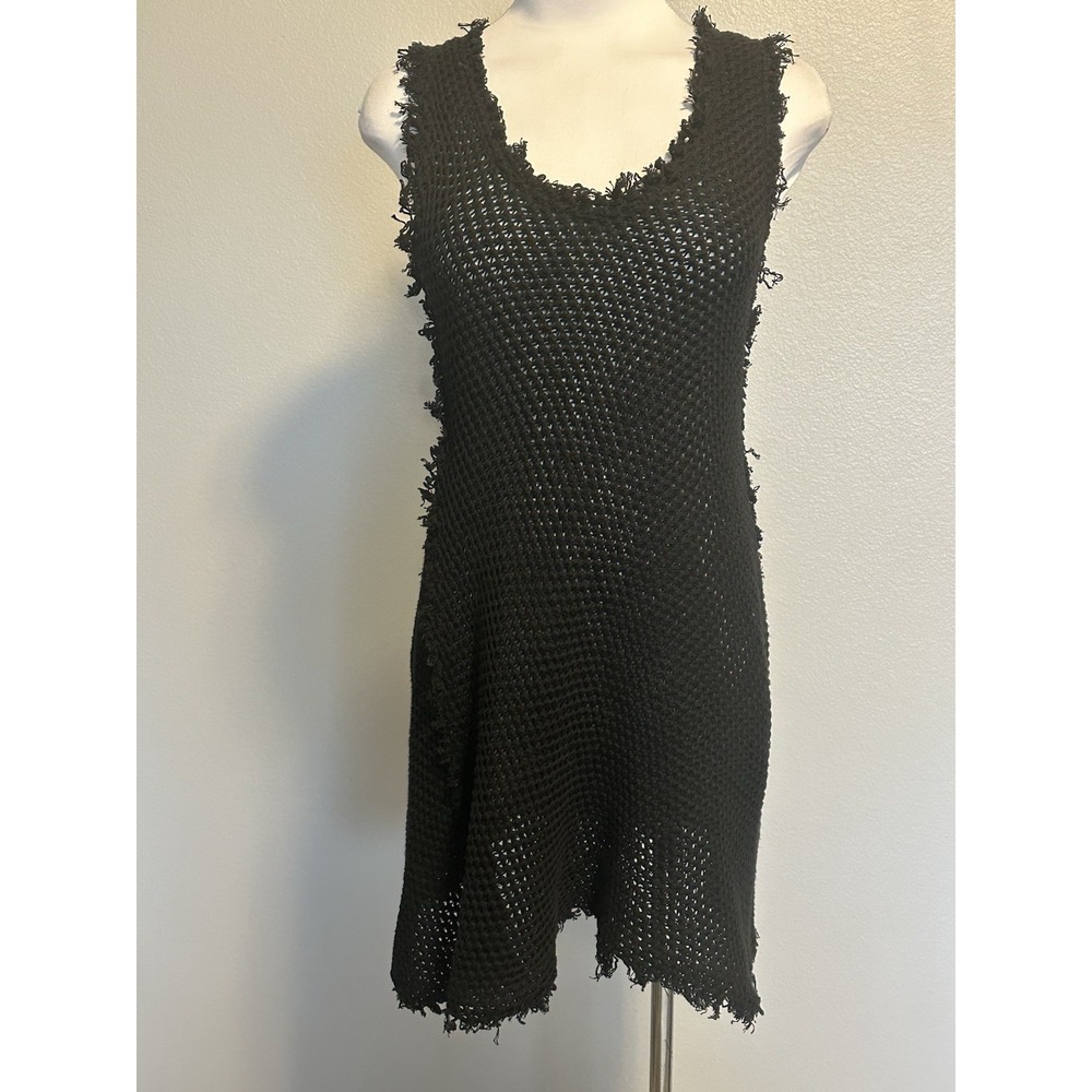 IRO Sinner Knit Raw Edge Sleeveless Plunge Neck Mini Dress in Black Size 34